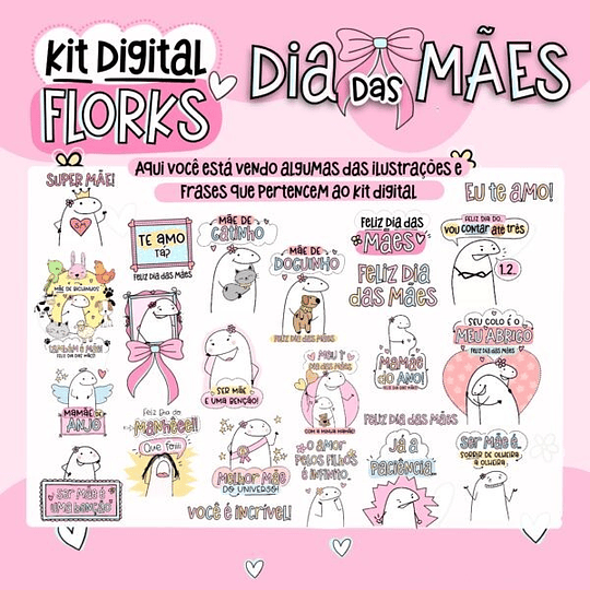 Kit Digital Flork Dia das Mães sem fundo Lt10 Arquivos Png
