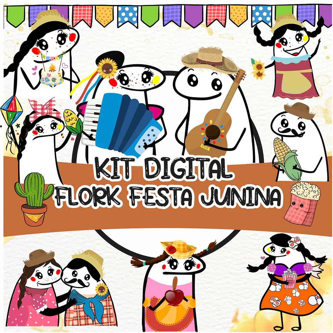 Kit Digital Flork Bento Memes Festa Junina Lt13 Arquivos Png e Jpg 1