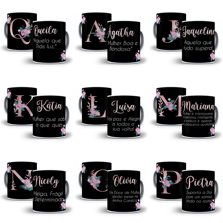 26 Artes Caneca Alfabeto Nomes e Significados Editável em Corel Draw 3