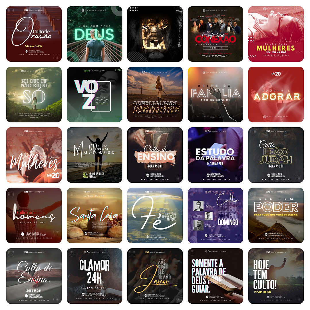 Pack Canva Igreja Culto Gospel Templates Editáveis 80 Artes + Bônus 1