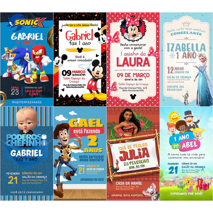 Pack Canva Convites Infantis Templates Editáveis 20 Artes 2