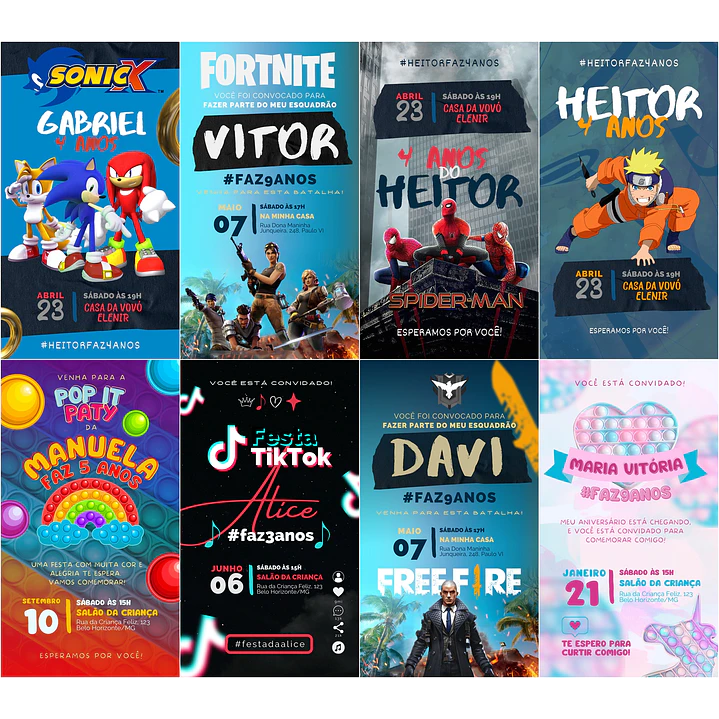 Pack Canva Convites Infantis Templates Editáveis 20 Artes 1