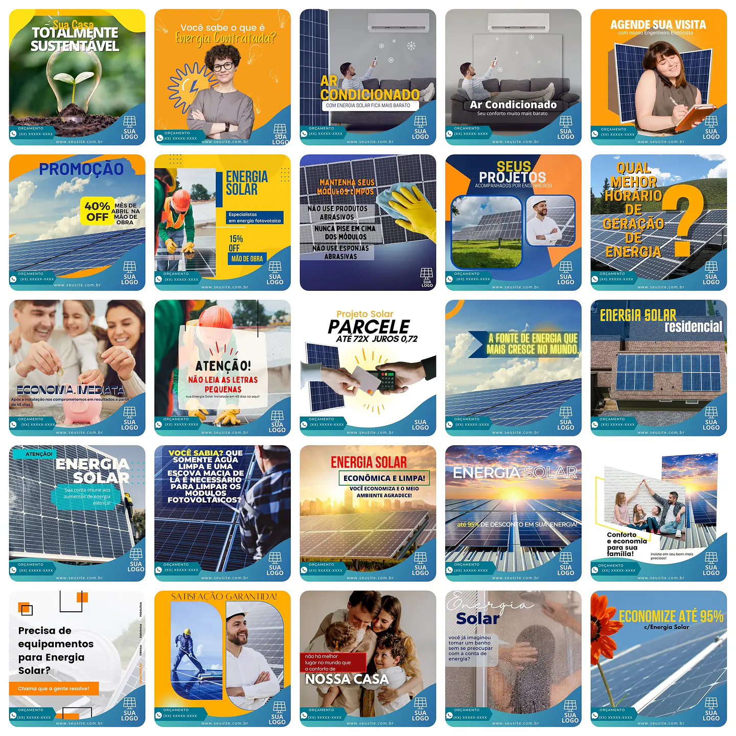 Pack Canva Energia Solar Templates Editáveis 200 Artes + Bônus 1