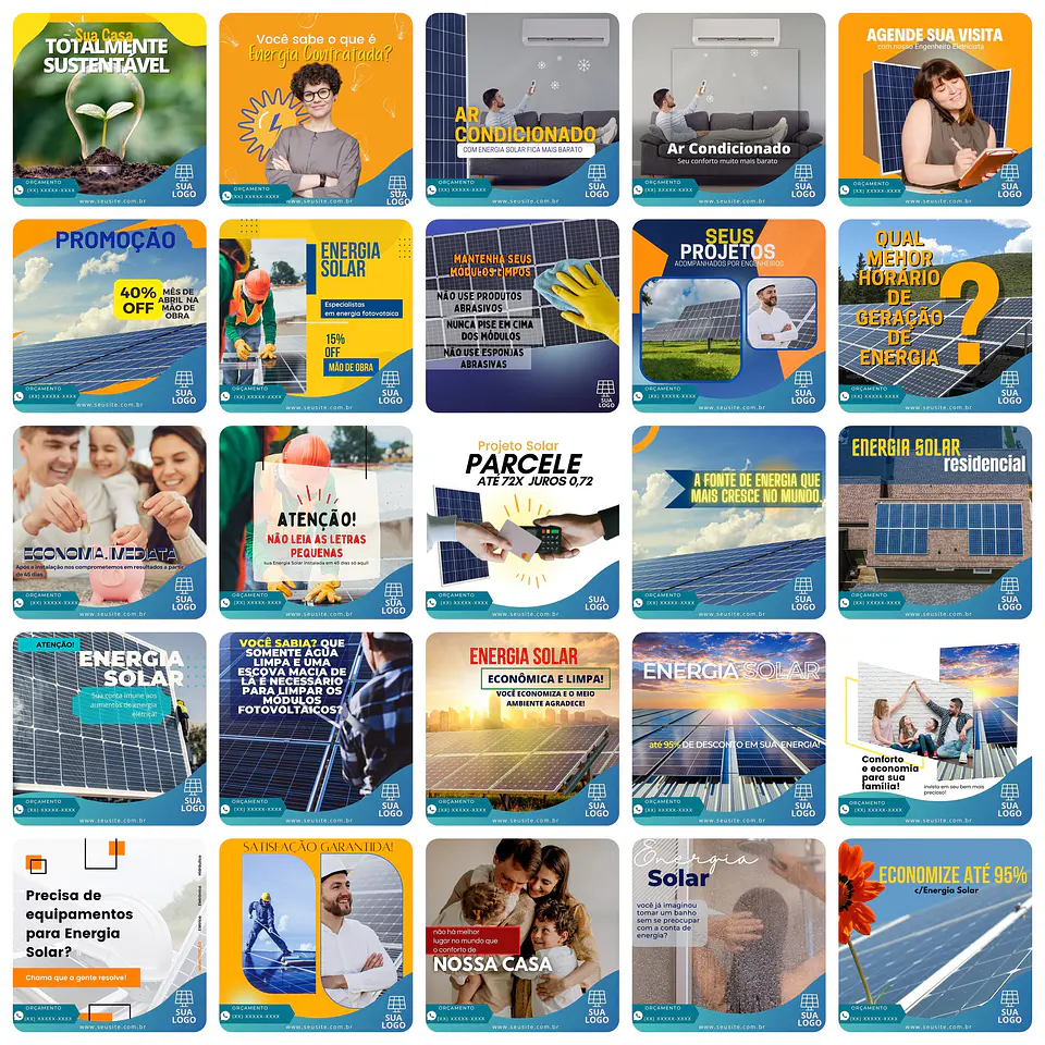 Pack Canva Energia Solar Templates Editáveis 200 Artes + Bônus 1