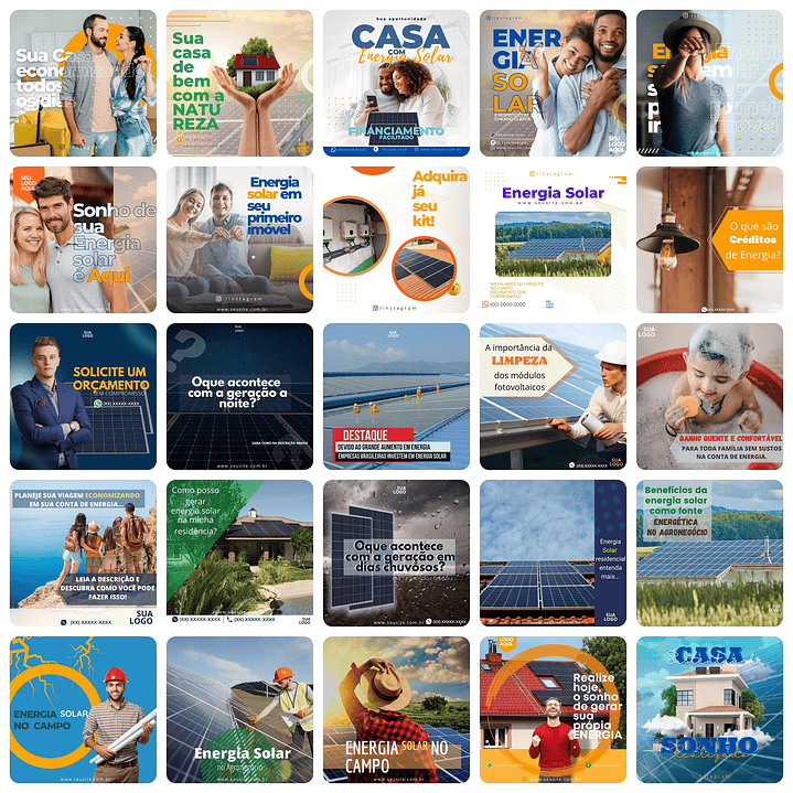Pack Canva Energia Solar Templates Editáveis 200 Artes + Bônus 2