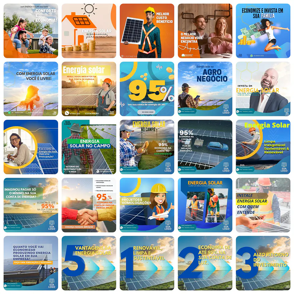 Pack Canva Energia Solar Templates Editáveis 200 Artes + Bônus 5