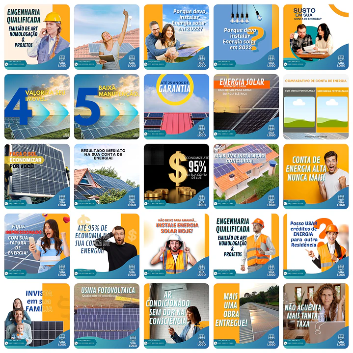 Pack Canva Energia Solar Templates Editáveis 200 Artes + Bônus 6