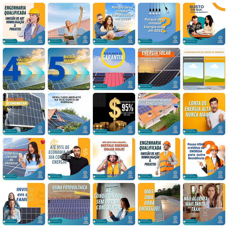 Pack Canva Energia Solar Templates Editáveis 200 Artes + Bônus 6