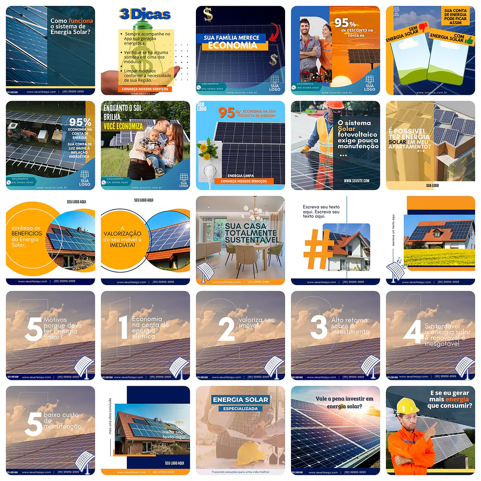 Pack Canva Energia Solar Templates Editáveis 200 Artes + Bônus 8
