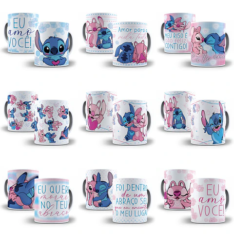 12 Artes Caneca Stitch e Angel Arquivo Editável Pdf + Jpg