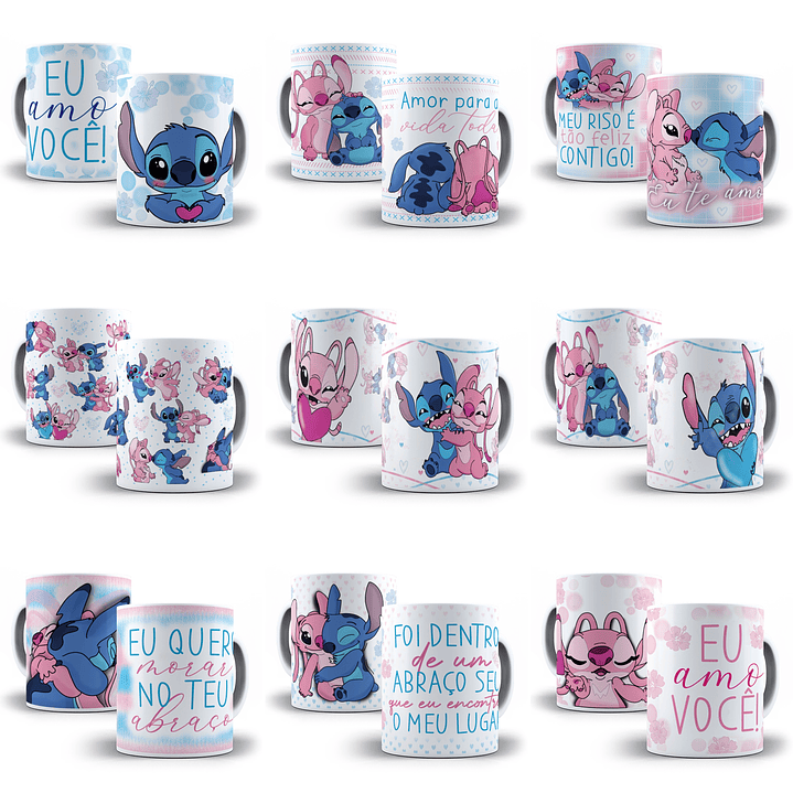 12 Artes Caneca Stitch e Angel Arquivo Editável Pdf + Jpg 1