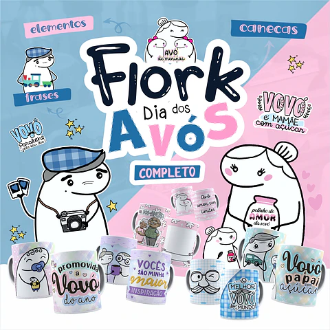 Kit Artes Flork Dia dos Avós e Outros Completo Arquivos Sublimação