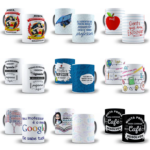500 Artes Caneca Dia dos Professores Sublimação Arquivos em Corel Draw + Jpg