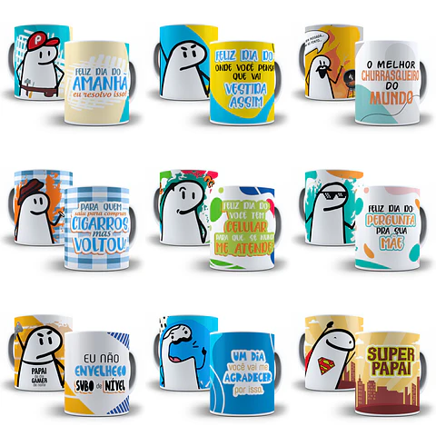 19 Artes Caneca Flork Dia dos Pais Editável Corel Draw + Png