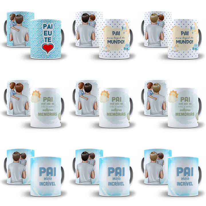 87 Artes Caneca Pai e Filho Editável Corel Draw + Png 3