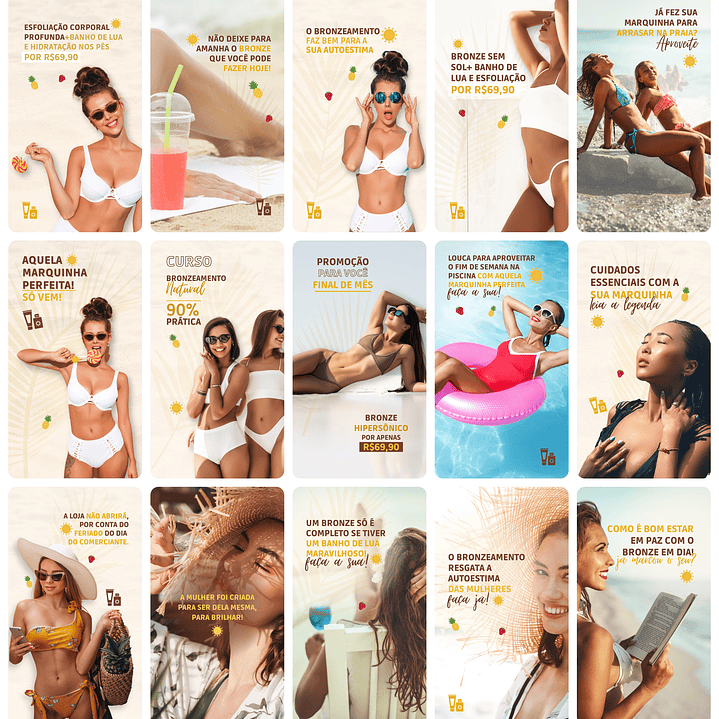 Pack Canva Bronzeamento Templates Editável 29 Artes Storie + Bônus 2