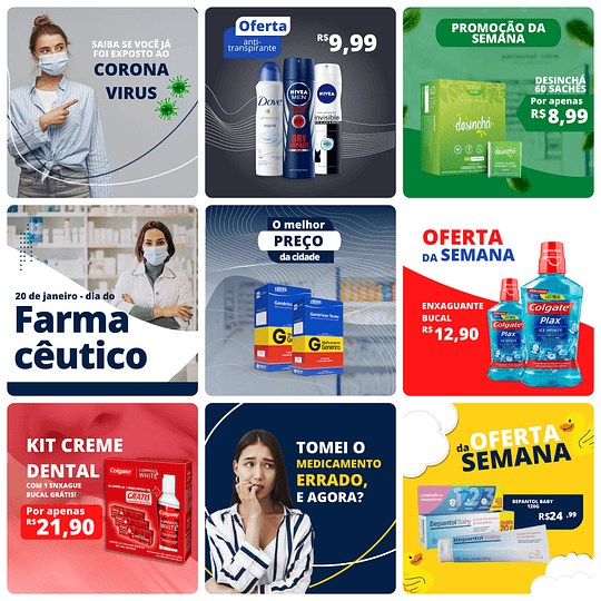 Pack Canva Farmácia Templates Editável 50 Artes + Bônus