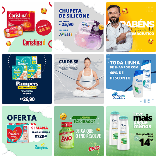 Pack Canva Farmácia Templates Editável 50 Artes + Bônus