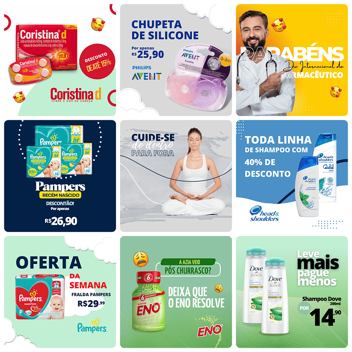 Pack Canva Farmácia Templates Editável 50 Artes + Bônus 3