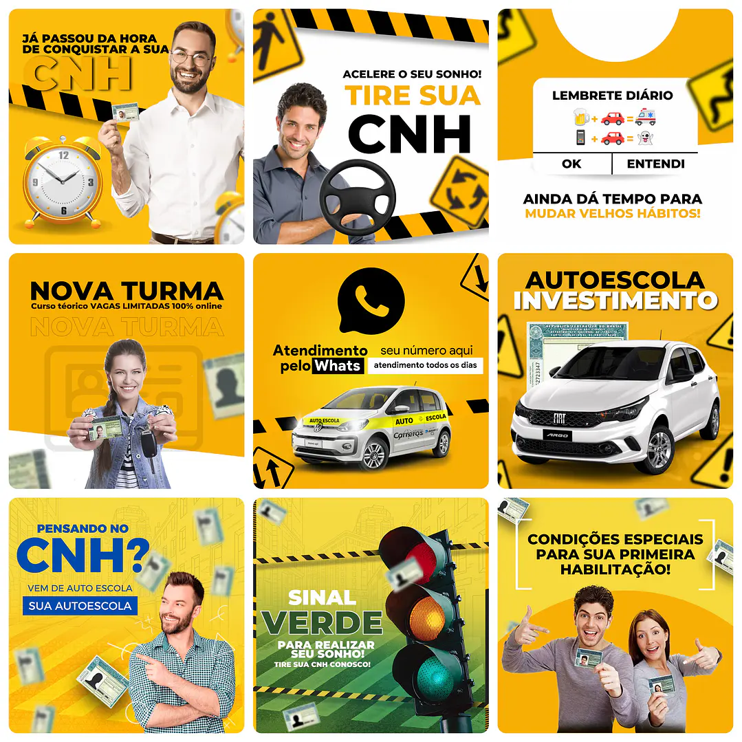 Pack Canva Auto Escola Templates Editável 26 Artes + Bônus 1