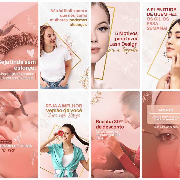 Pack Canva Lash Designer Templates Editável 28 Artes Storie + Bônus 2