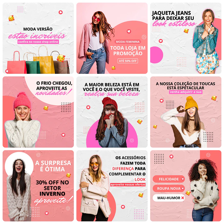 Pack Canva Loja de Roupas Templates Editável 30 Artes + Bônus 2