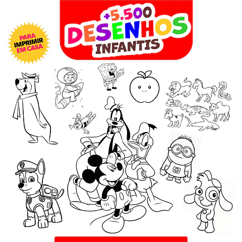 5.500 Desenhos Infantil para Colorir Pintar e Imprimir - Arquivos Prontos