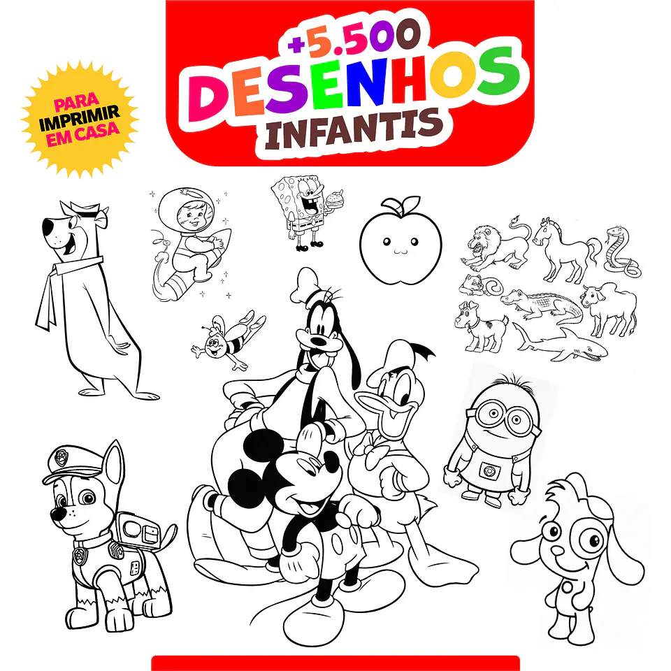 5.500 Desenhos Infantil para Colorir Pintar e Imprimir - Arquivos Prontos 1