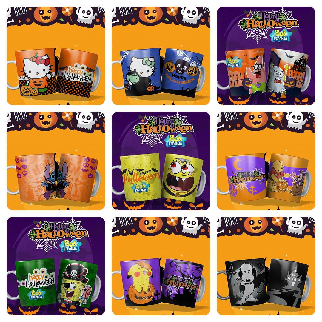 75 Artes para Caneca Halloween Arquivos Sublimação + Png 4