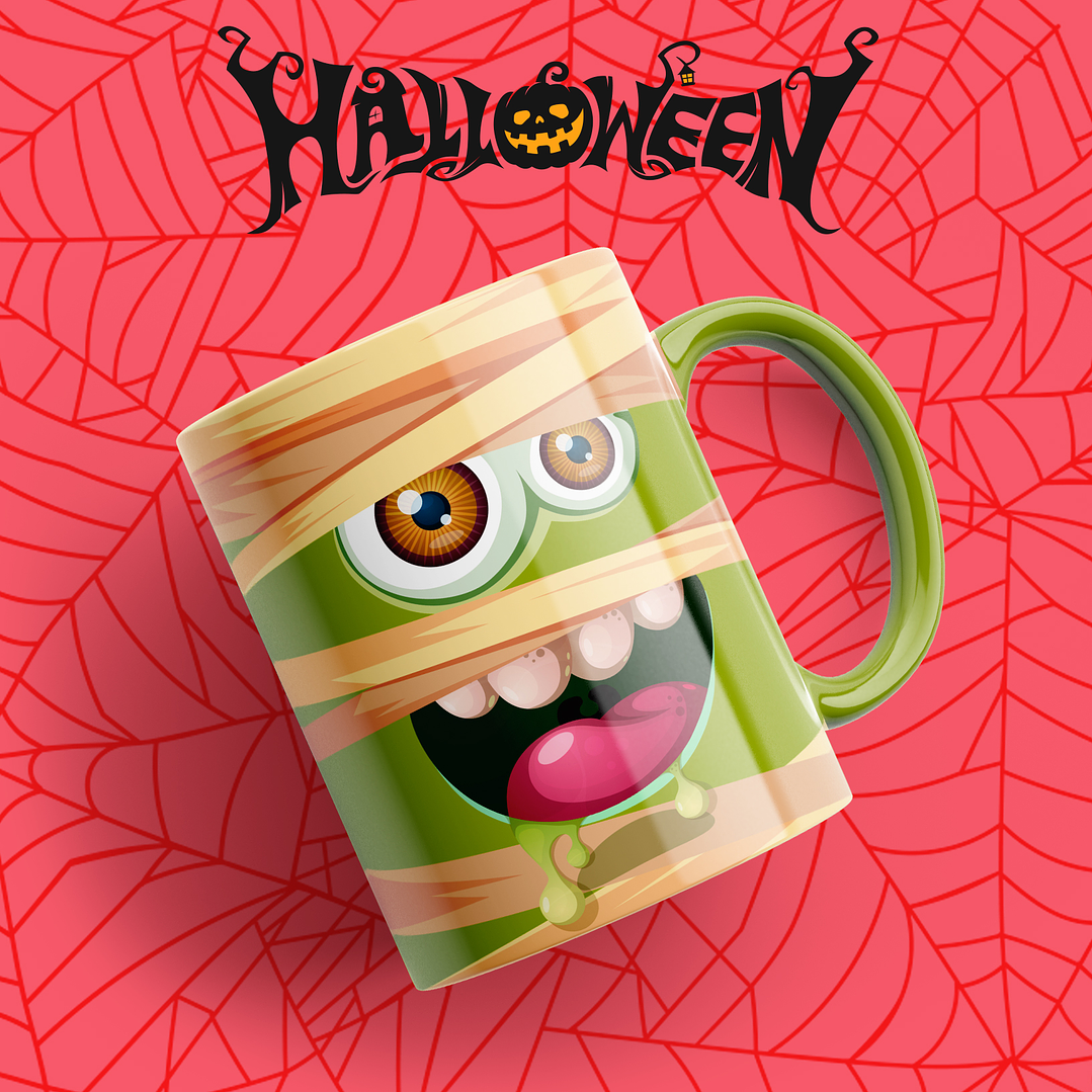 39 Artes Caneca Halloween Editável em Photoshop + Png 4