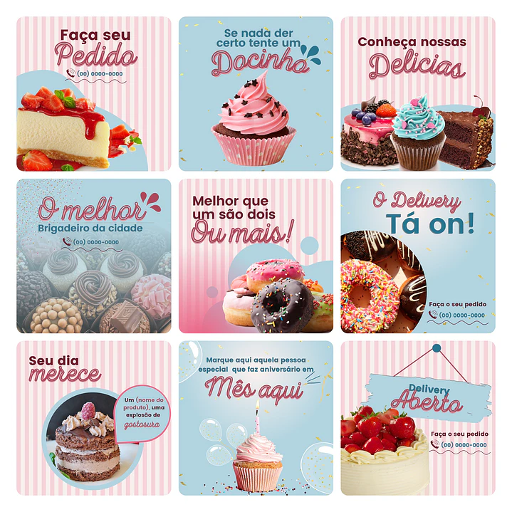 Pack Canva Confeitaria Template Editável 30 Artes + Bônus 1