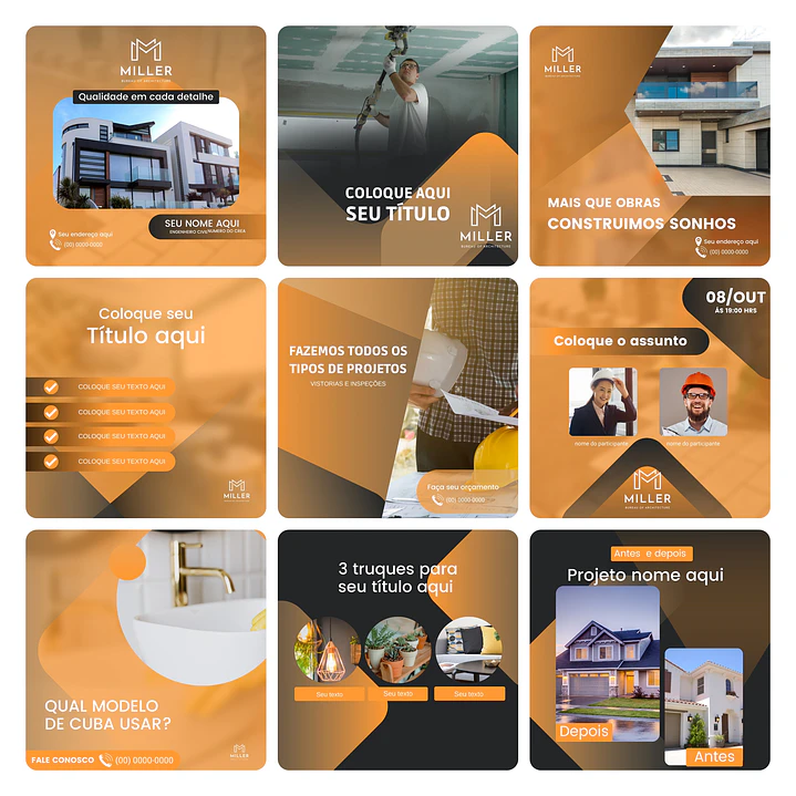 Pack Canva Construtora Template Editável 30 Artes + Bônus 1