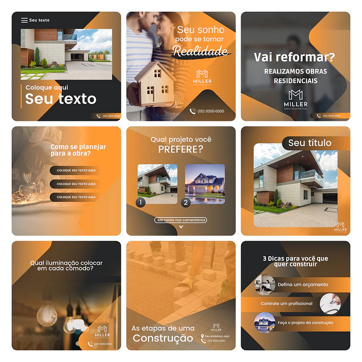 Pack Canva Construtora Template Editável 30 Artes + Bônus 2