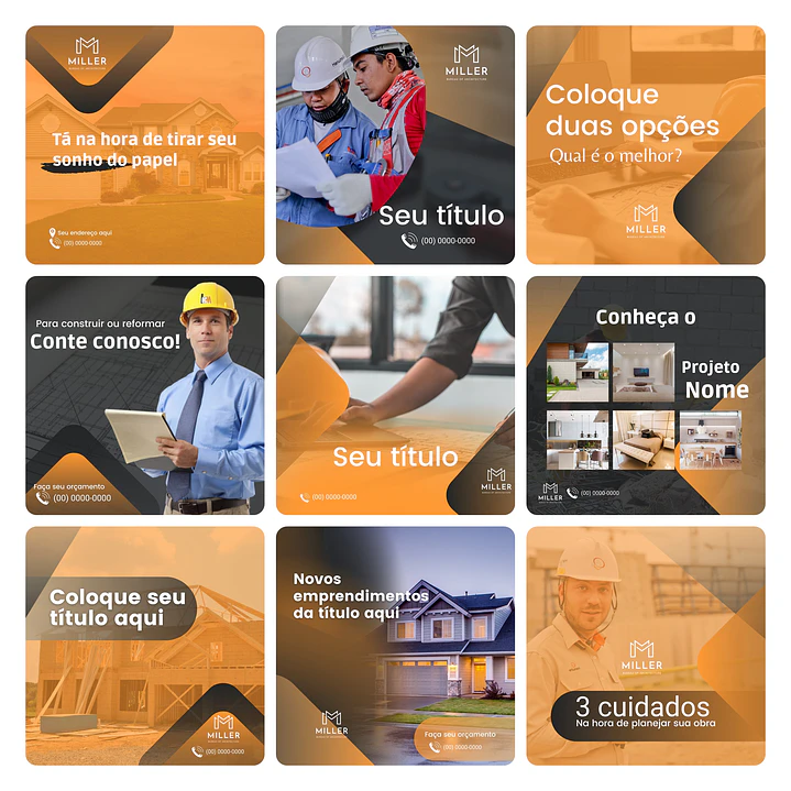 Pack Canva Construtora Template Editável 30 Artes + Bônus 3