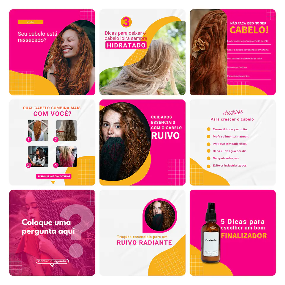 Pack Canva Consultora Capilar Cabelo Template Editável 30 Artes + Bônus 1
