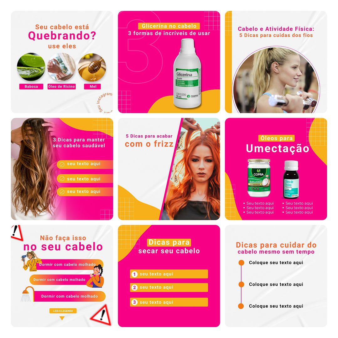 Pack Canva Consultora Capilar Cabelo Template Editável 30 Artes + Bônus 2