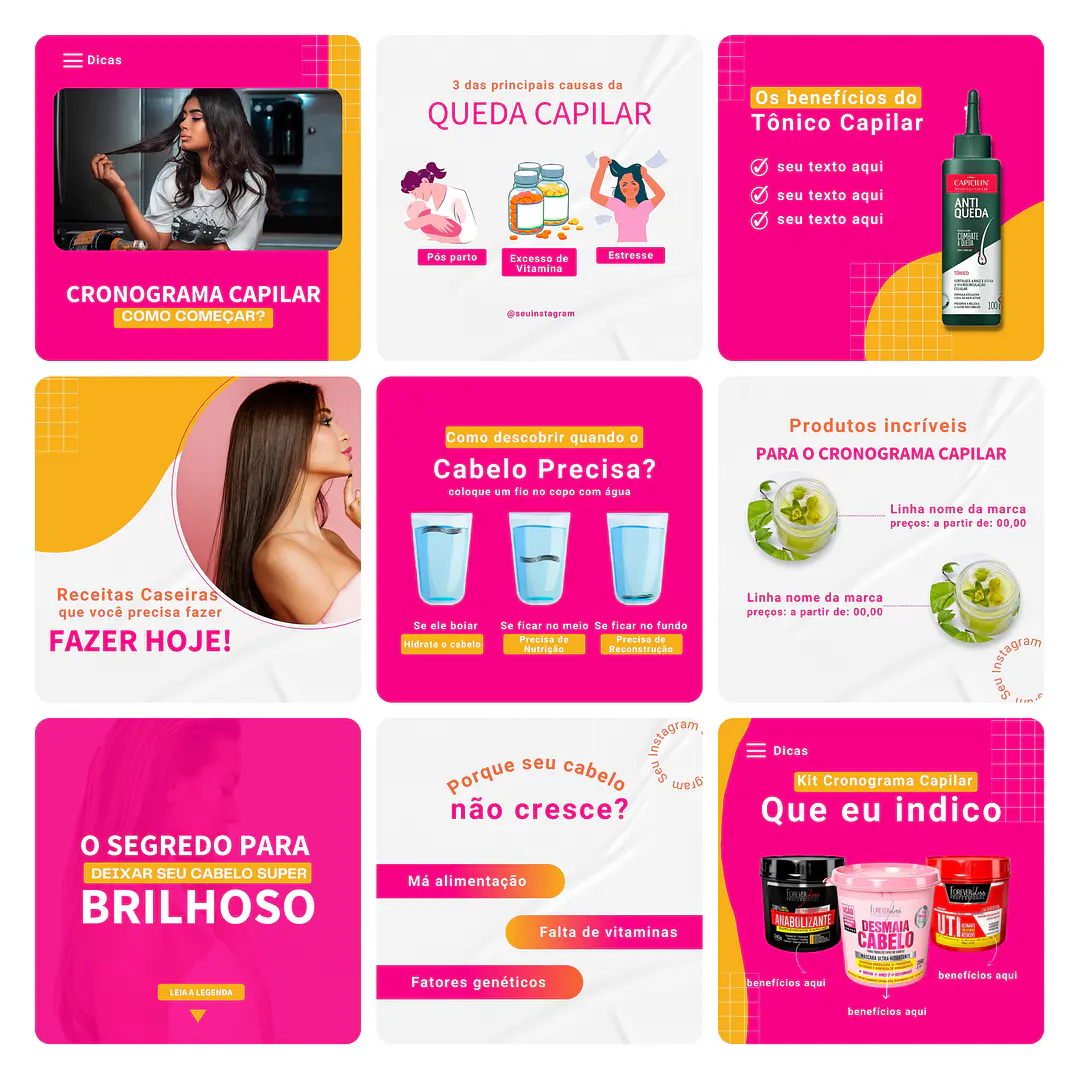 Pack Canva Consultora Capilar Cabelo Template Editável 30 Artes + Bônus 3