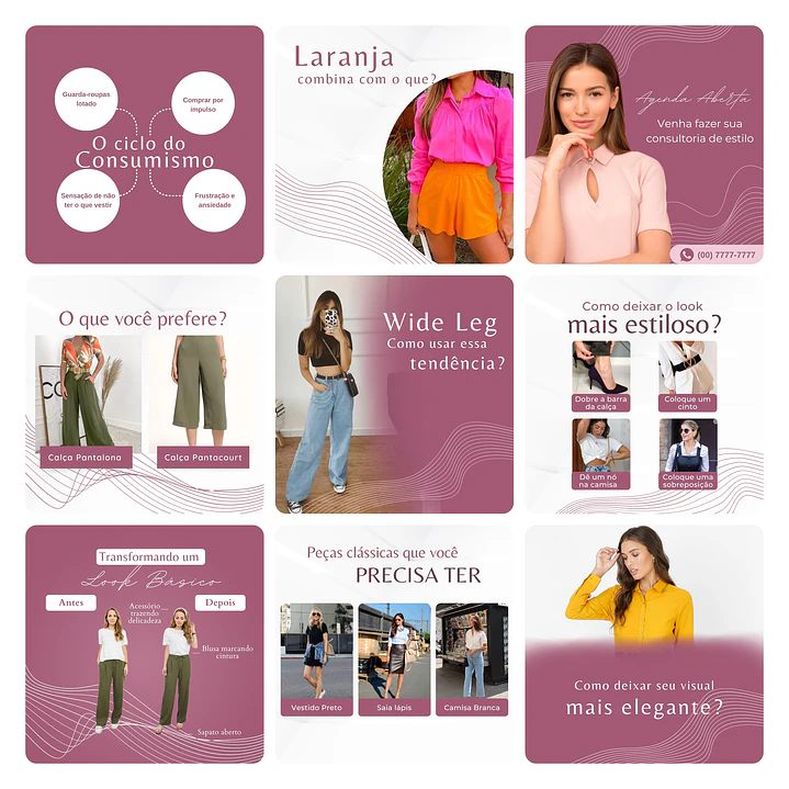 Pack Canva Consultora de Imagens Template Editável 30 Artes + Bônus 2