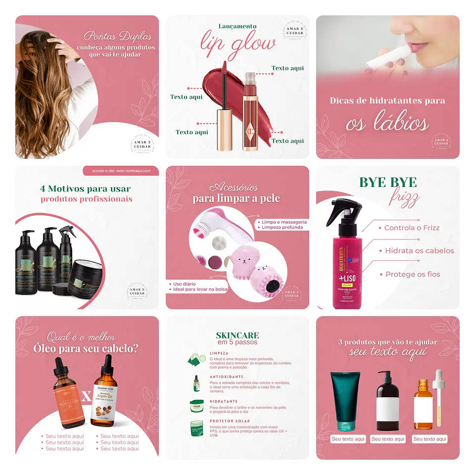 Pack Canva Cosméticos Saúde Template Editável 30 Artes + Bônus 2