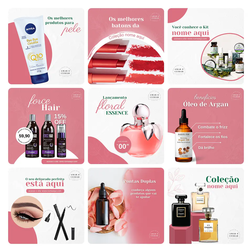 Pack Canva Cosméticos Saúde Template Editável 30 Artes + Bônus 1