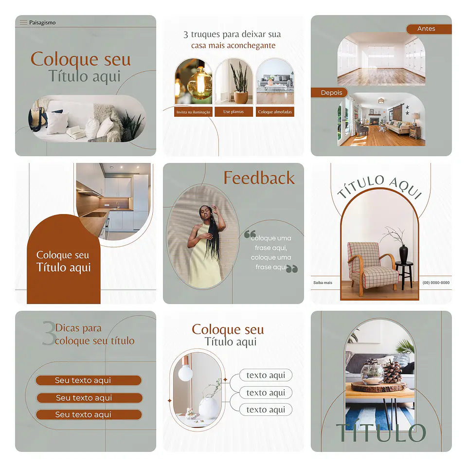 Pack Canva Designer de Interiores Template Editável 30 Artes + Bônus 1