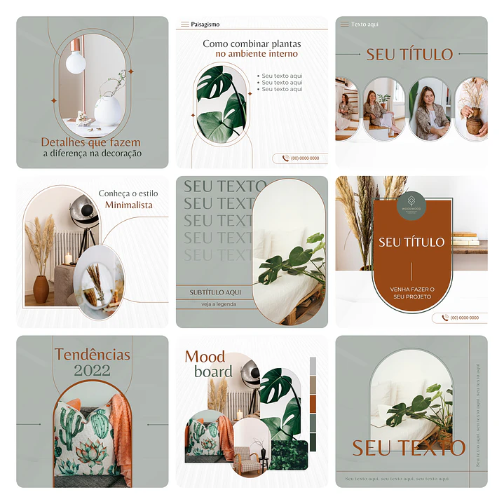 Pack Canva Designer de Interiores Template Editável 30 Artes + Bônus 3