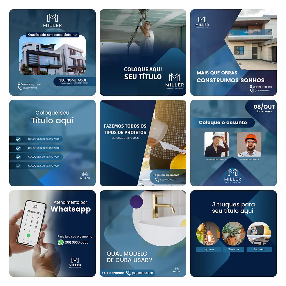 Pack Canva Engenharia Civil Template Editável 30 Artes + Bônus 3