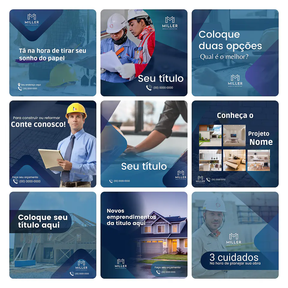 Pack Canva Engenharia Civil Template Editável 30 Artes + Bônus 1