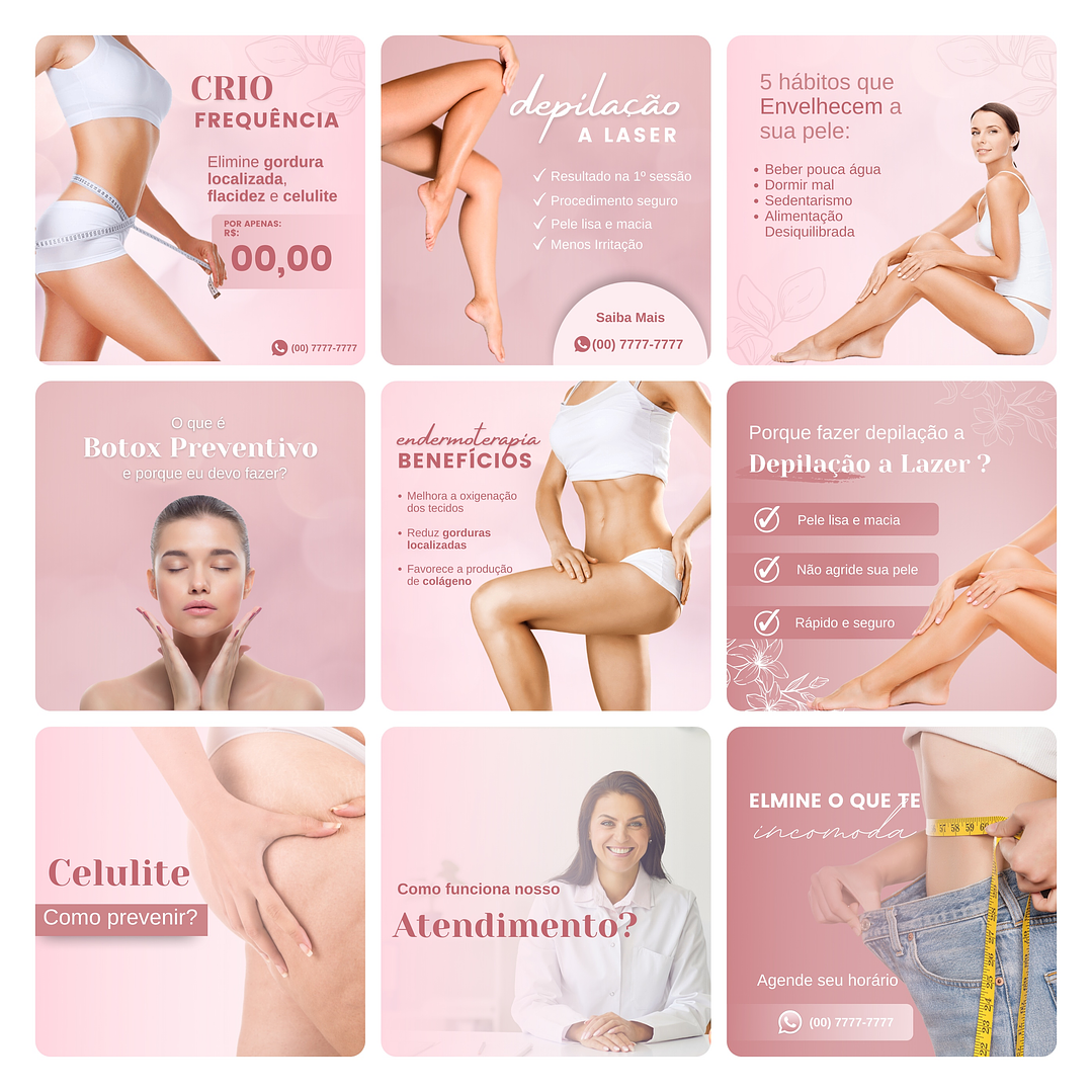 Pack Canva Estética Beleza 3.0 Template Editável 60 Artes + Bônus 3