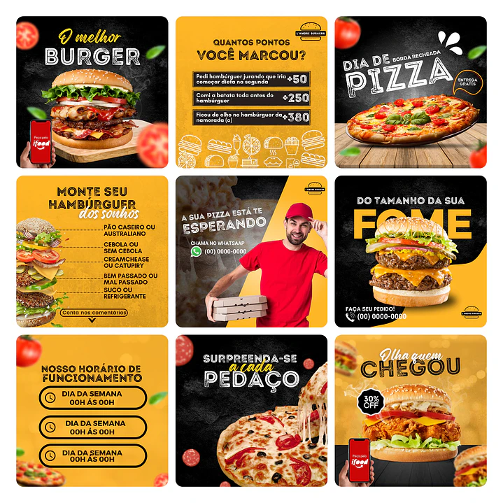 Pack Canva Fast Food Template Editável 30 Artes + Bônus 3