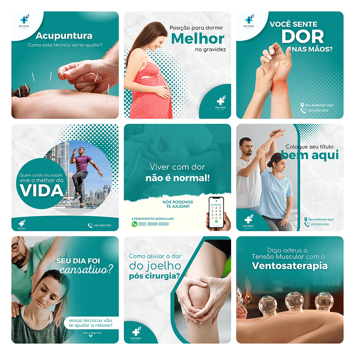 Pack Canva Fisioterapia Template Editável 30 Artes + Bônus 3
