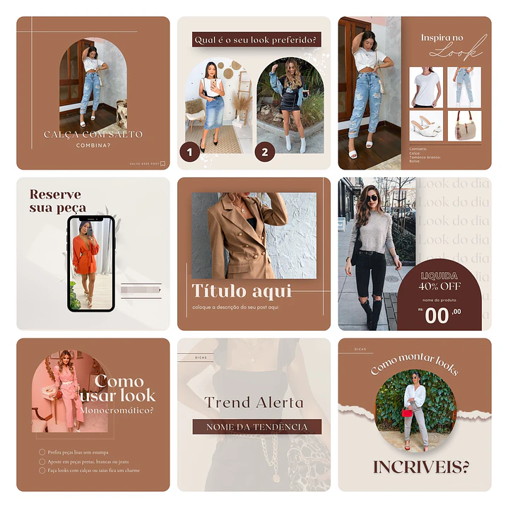Pack Canva Loja de Roupas MInimalista Template Editável 40 Artes + Bônus 3