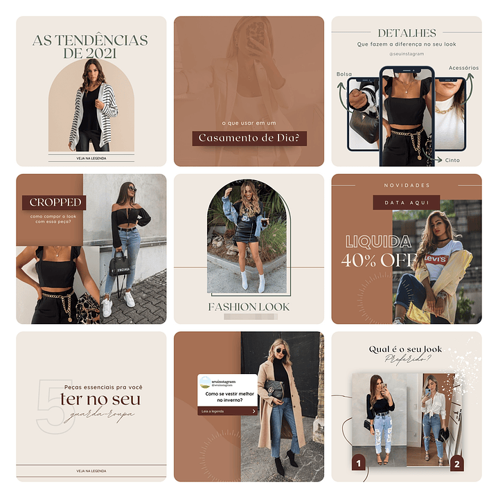 Pack Canva Loja de Roupas MInimalista Template Editável 40 Artes + Bônus 4