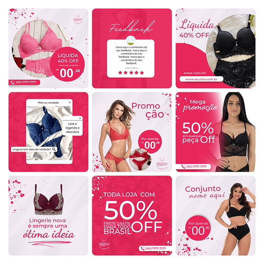 Pack Canva Moda Íntima Lingerie Template Editável 30 Artes + Bônus